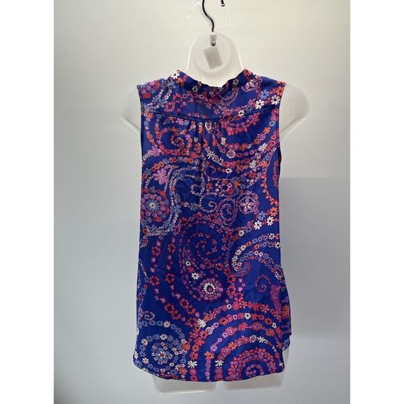 Lilly Pulitzer Raleigh Silk Tie Neck Tank Top Blouse Size XS Secret Snail Blue - Picture 4 of 7